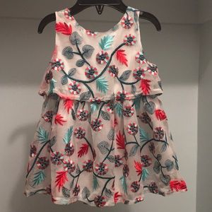 White lace dress with red/green/turquoise pattern